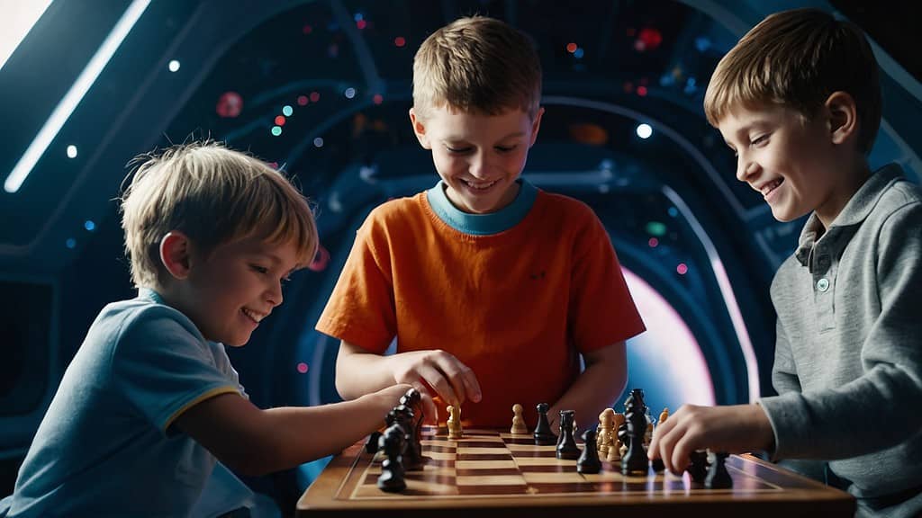 Default 8k resolution children with happy face playing chess i 3